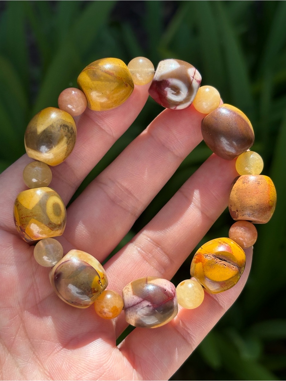 15mm Barrel Shape Earth Tone Yellow Agate Bracelet 7 In 2610 - Picture 5 of 8